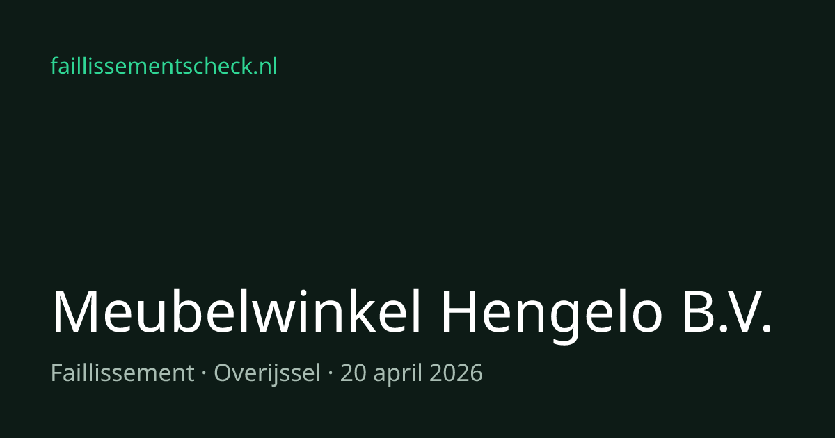 Meubelwinkel Hengelo B.V. is failliet sinds 20 april 2026